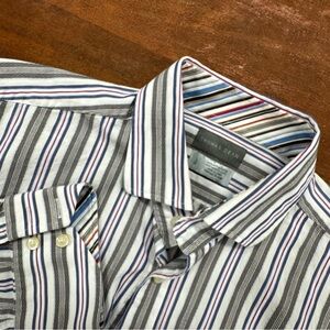 Thomas Dean Men’s Striped Button Down Shirt Cotton Blend Size L